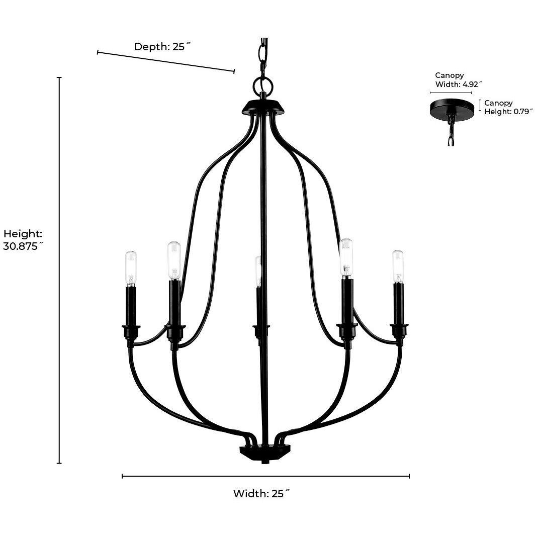 Senoia 5 Light 25 inch Brushed Nickel Chandelier Ceiling Light